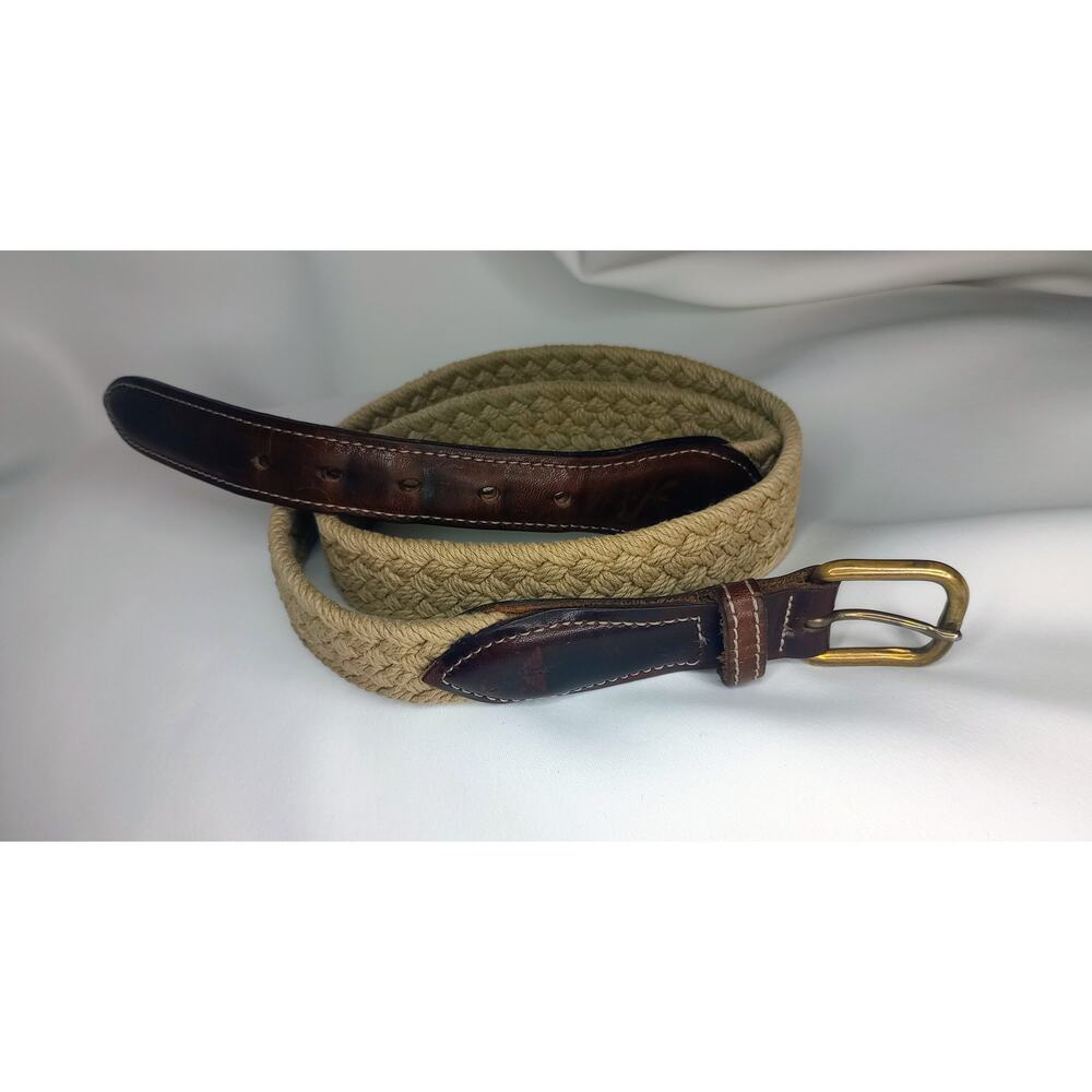 Vintage Dockers Braided Leather Belt Solid Brass Buckle Made In USA 90s Size 34"
